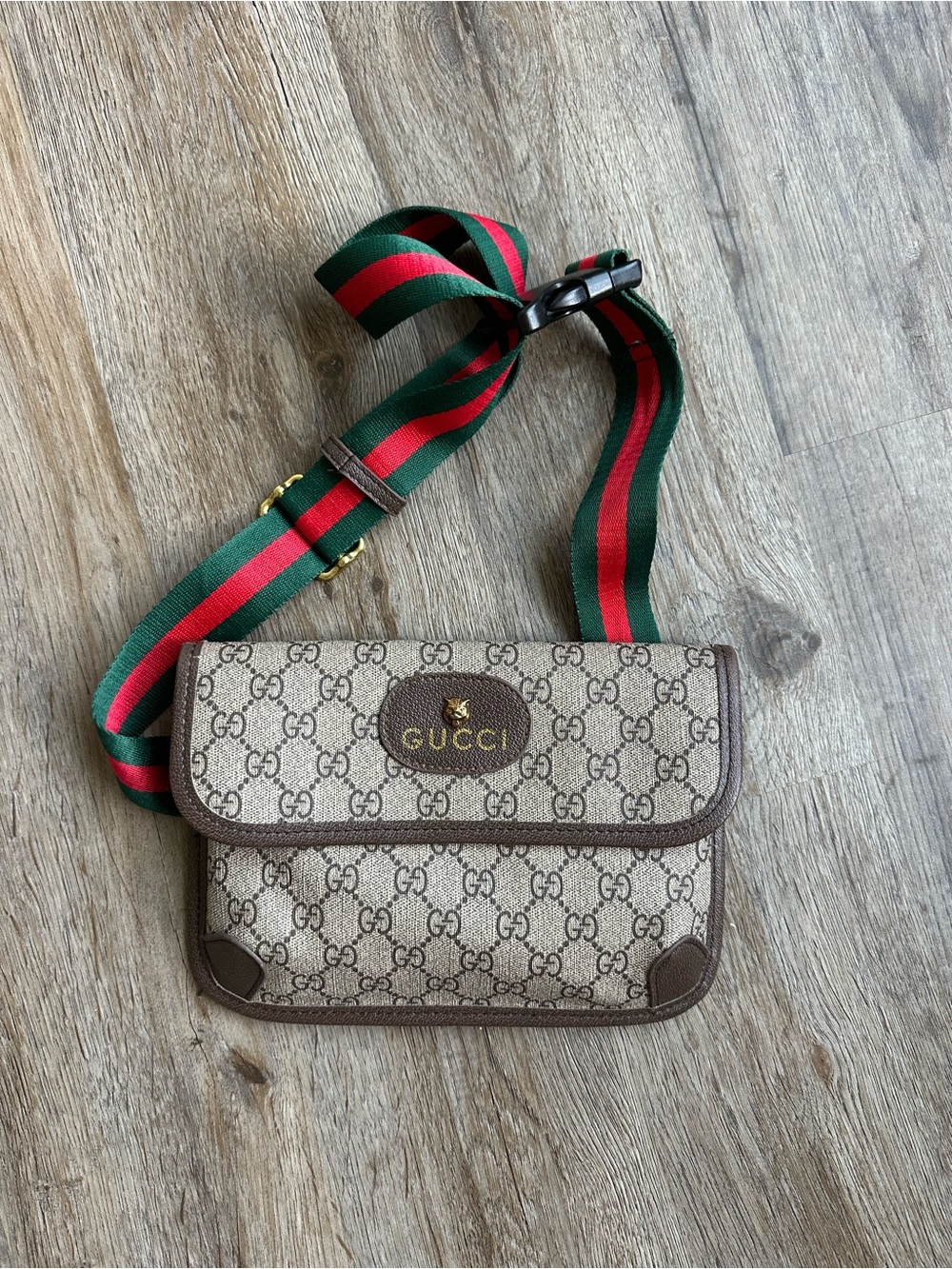 Gucci GG Canvas Belt Bag with Green and Red Web Strap